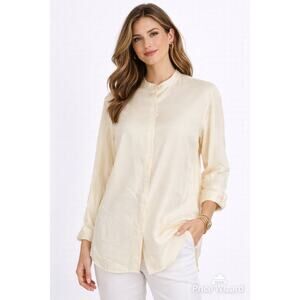 Gruppo GF Ferre 100% Silk Blouse Cream Button Front Made in Italy Lightweight